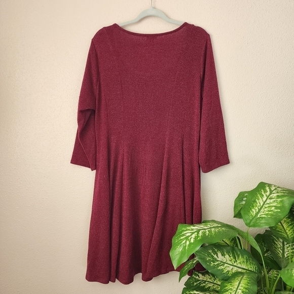 Torrid Maroon Burgundy Soft Knit Skater Dress Plus Size 1x Holiday Christmas - Picture 2 of 9